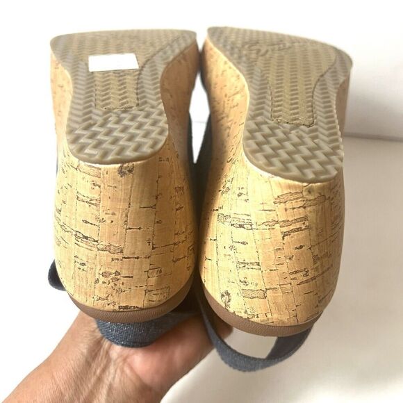 Skechers Luxe Foam Wedge Women's 11 Blue Fabric Sandals Sling Back Open Toe NEW - Picture 8 of 12